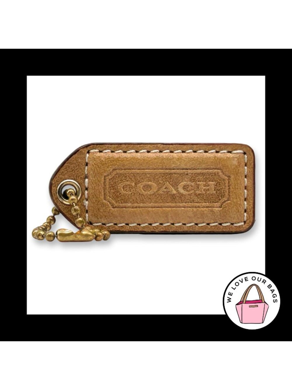 COACH Y2K VINTAGE Hang Tag 2" Light Brown Bag Charm Keychain Fob Leather Brass